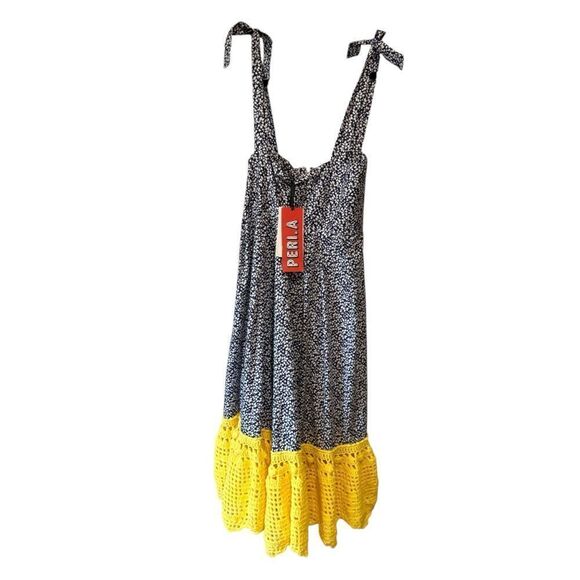 Revolve Michaela Buerger Floral Crochet Trim Midi Swing Dress Blue - Picture 4 of 10